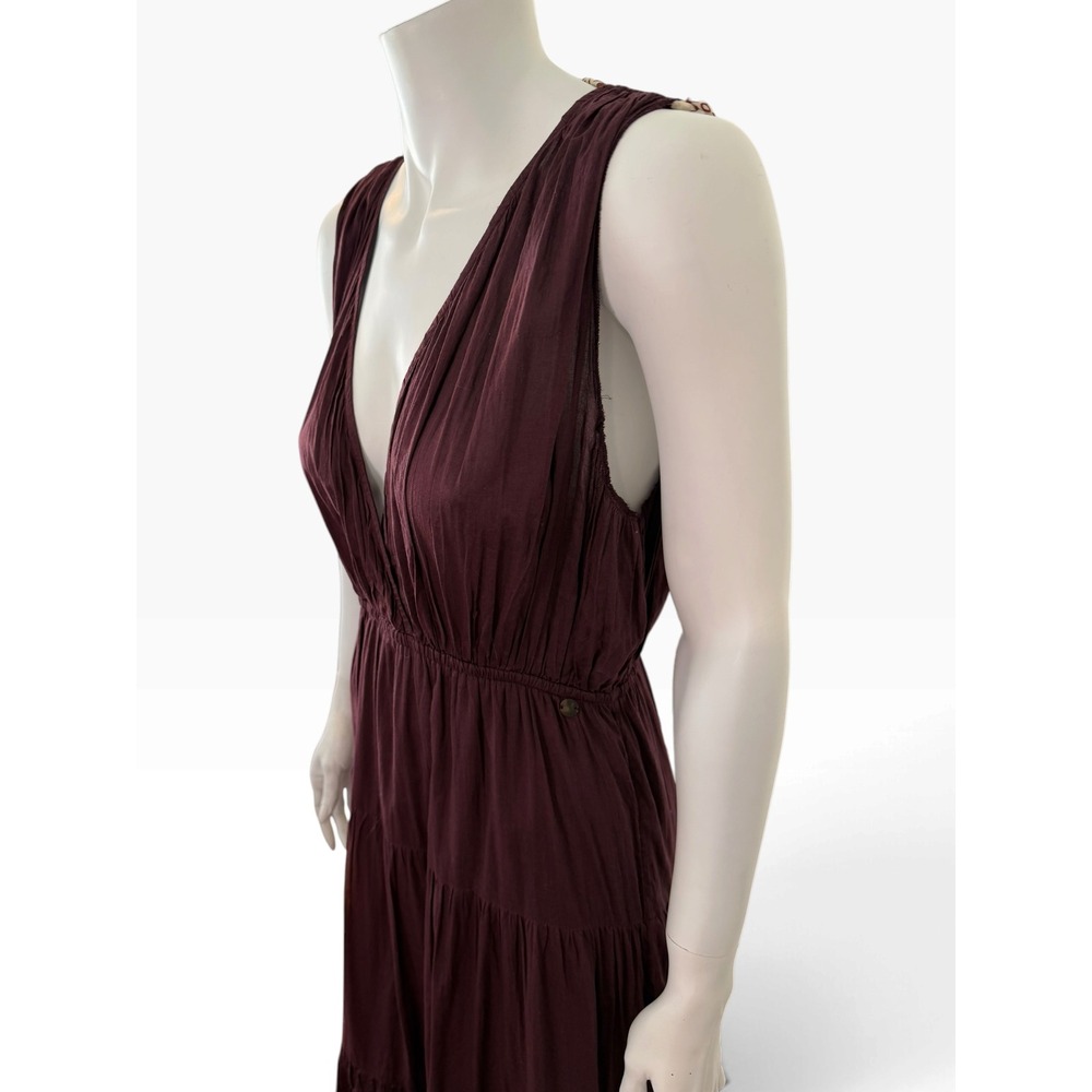 Ottod'Ame Women Plum Purple Cotton Tiered V-Neck Maxi Dress Size 8 Medium - Picture 3 of 10